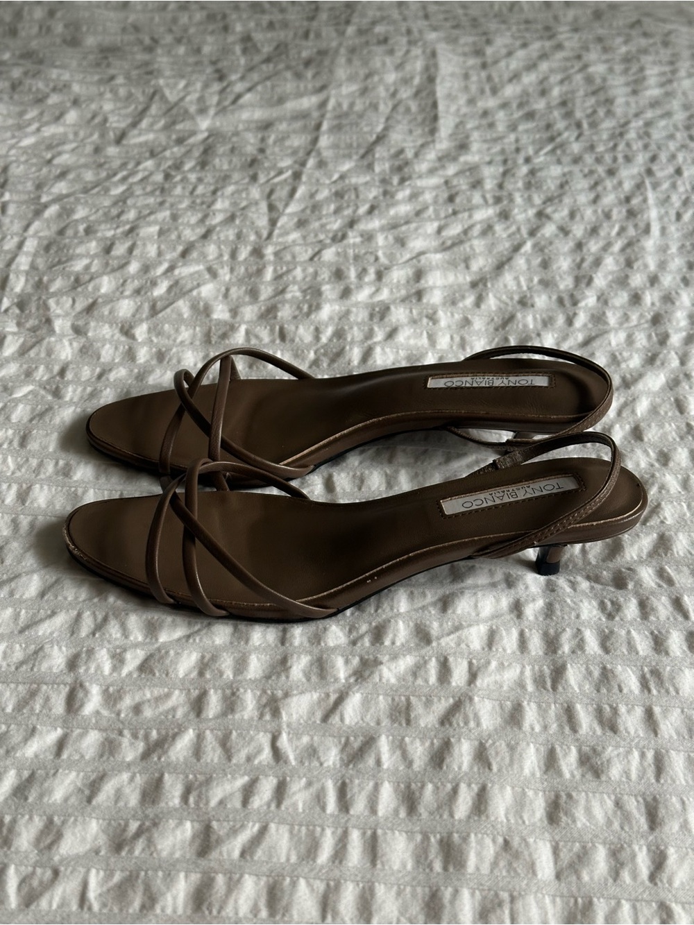 Tony Bianco Brown Minimal Strappy Slingback Heels - Picture 3 of 4
